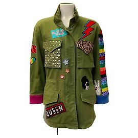 Autre Marque Alice + Olivia Army Green Russo Patchwork Military Coat