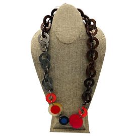 Collier plastron Marni en résine multicolore rouge et bois