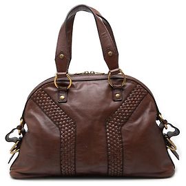 Autre Marque mala Saint Laurent Muse Large em couro castanho com acabamento trançado