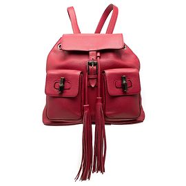 Mochila Gucci Large em pele de vitelo vermelha com borla de bambu e cordão de ajuste