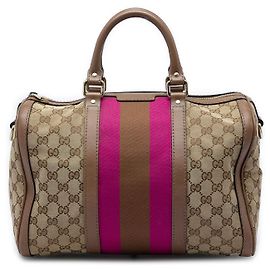 Borsa Boston Satchel Gucci Medium GG Canvas Web Joy Beige