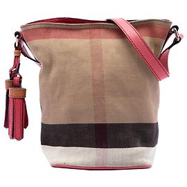 Borsa a secchiello Burberry Ashby con nappe in tela Mini Mega Check marrone