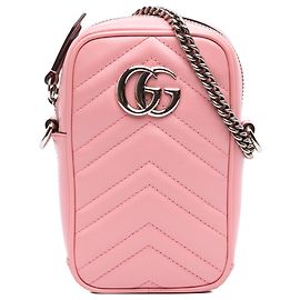 Borsa a tracolla Mini GG Marmont in pelle matelassé rosa Gucci