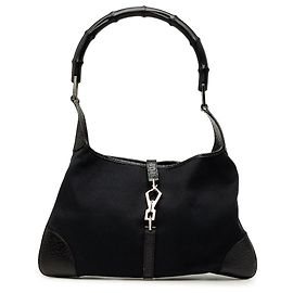 Bolso Hobo Jackie de lona Gucci negro con bambú