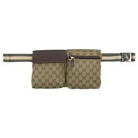 Borsetta cintura Gucci GG Canvas Web con doppia tasca Beige