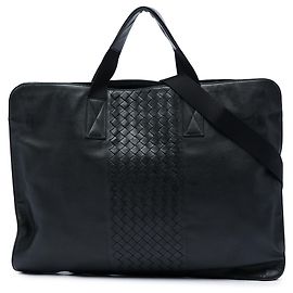Borsa business in pelle morbida con rifiniture Intrecciato Bottega Veneta nera