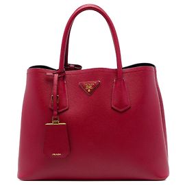Sac Satchel Double Prada Medium en Cuir Saffiano Rouge