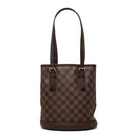 Saco Balde Louis Vuitton Damier Ebene Marais Castanho