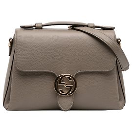Borsa Satchel Gucci Small Dollar Calf Interlocking G Marrone