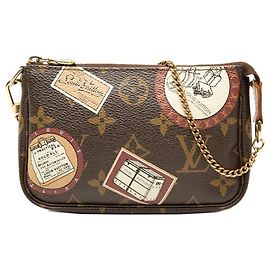 Bolsa de mão Louis Vuitton Monogram Trunks and Bags Patch Mini Pochette Accessoires Castanha