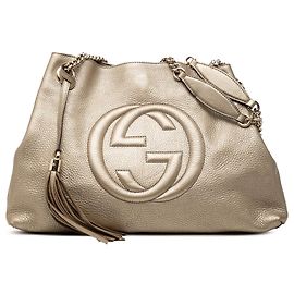 Saco Tote Soho Gucci Medium em pele de vitelo metalizada dourada com corrente