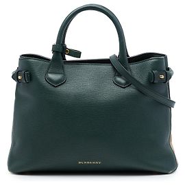 Bolso Satchel Banner Burberry Medium de piel y House Check verde