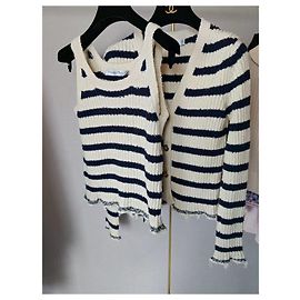 Autre Marque Conjunto Dior de malha de algodão às riscas colete e cardigan
