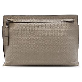 Brown LOEWE Embossed Anagram Leather Repeat T Clutch