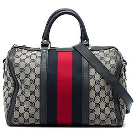 Gucci Joy Boston Bag Satchel Medium aus beige GG Canvas mit Web-Streifen