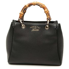 Black Gucci Mini Calfskin Bamboo Shopper Satchel