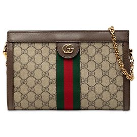 Borsa a Tracolla Gucci Small GG Supreme Web Ophidia con Catena Beige