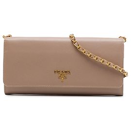 Borsa a tracolla Prada Saffiano Wallet on Chain Marrone