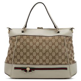 Borsa Mayfair Satchel Gucci GG Canvas Web Bianca