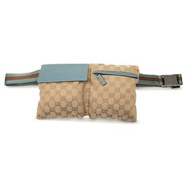 Borsello cintura Gucci GG Canvas Web con doppia tasca, beige