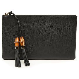 Clutch Gucci in pelle di vitello nera con bambù