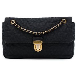 Prada Impuntu Tessuto Schultertasche mit Klappe und Kette in Schwarz