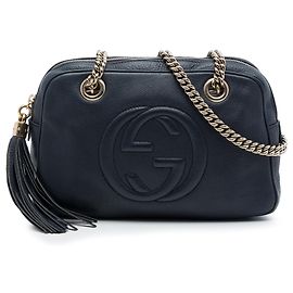 Borsa a tracolla Gucci Soho Chain Zip in pelle di vitello blu