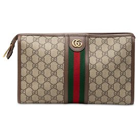 Gucci GG Supreme Web Ophidia Clutch Braun