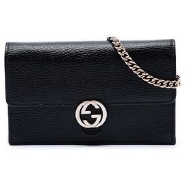 Bolso bandolera con cadena Gucci Dollar en piel de becerro negra con G entrelazadas
