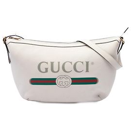 Borsa crossbody a mezzaluna Gucci in pelle di vitello grana bianca con logo