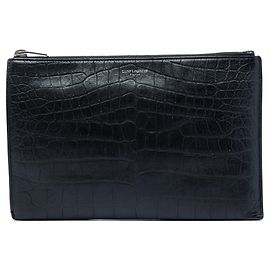 Autre Marque Clutch Saint Laurent in pelle embossed effetto coccodrillo nera