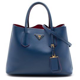 Blue Prada Medium Saffiano Cuir Double Handle Satchel