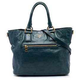 Bolso Tote Convertible Prada Vitello Shine con Bolsillo Frontal, Verde