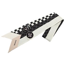 Black Chanel 31 Rue Cambon Printed Silk Twilly Scarf Scarves