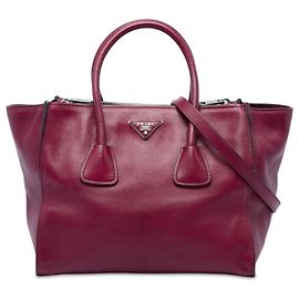 Sac Satchel Prada en cuir de veau Glace rouge à double anse et double poche