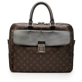 Mala de Negócios Louis Vuitton Monogram Macassar Soft Briefcase Castanha