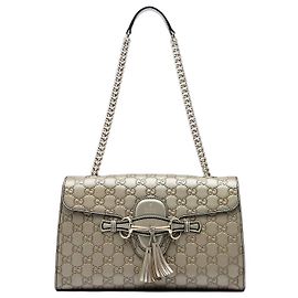 Bolsa de Ombro Gucci Emily Medium Guccissima Dourada