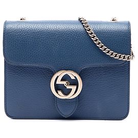 Borsa a tracolla Gucci Small Dollar in pelle di vitello blu con G intrecciate
