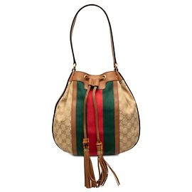 Borsa hobo Rania in tela GG beige Gucci con coulisse