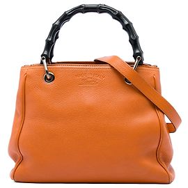 Bolso Gucci Small Shopper Satchel de piel de becerro naranja con bambú