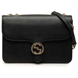 Gucci Medium Dollar Calfskin Interlocking G Crossbody Schwarz