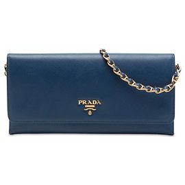 Sac crossbody Prada Saffiano Wallet On Chain Bleu