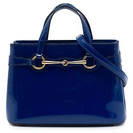 Bolsa Satchel Gucci Bright Bit em couro envernizado azul