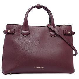Red Burberry Medium Leather and House Check Banner Satchel
