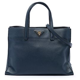 Borsa Tote Satchel Prada Saffiano Soft blu a tre tasche