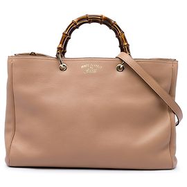 Gucci Large Shopper Satchel aus braunem Kalbsleder mit Bambusgriffen
