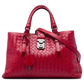 Bottega Veneta Roma Small Satchel aus Nappa Intrecciato in Rot