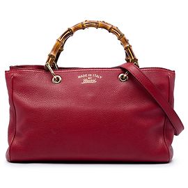 Gucci Medium Shopper Satchel aus rotem Kalbsleder mit Bambus