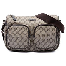 Borsa a tracolla Gucci GG Supreme con doppia tasca Beige