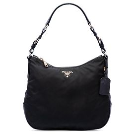 Black Prada Saffiano Trimmed Tessuto Shoulder Bag